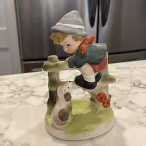 Flambro Collector Series boy and dog on fence Hummel Look Alike Vintage - cute!